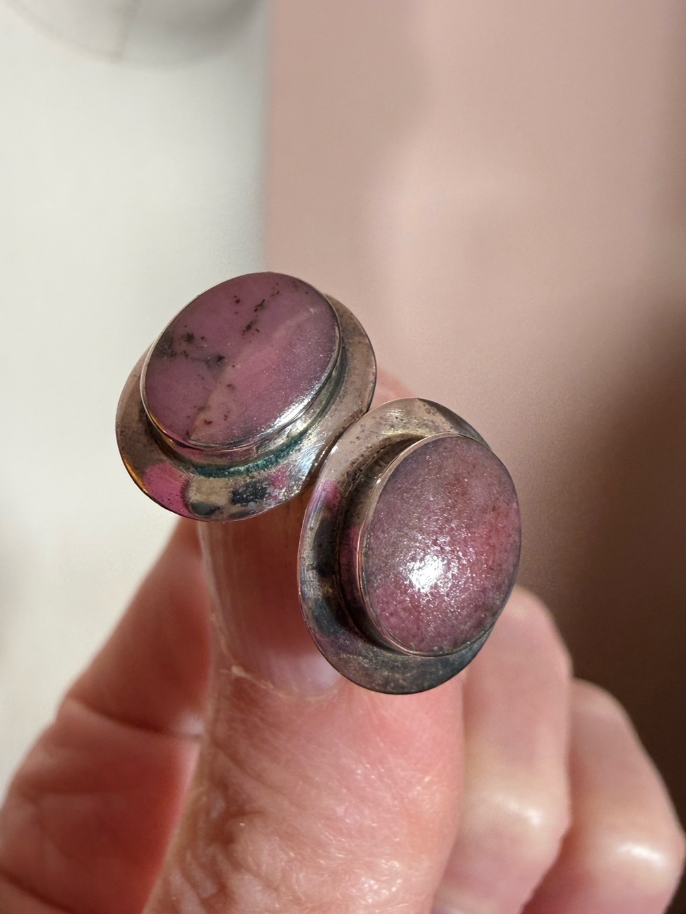 Vintage sterling silver CID pink tourmaline southwestern minimalist earrings
